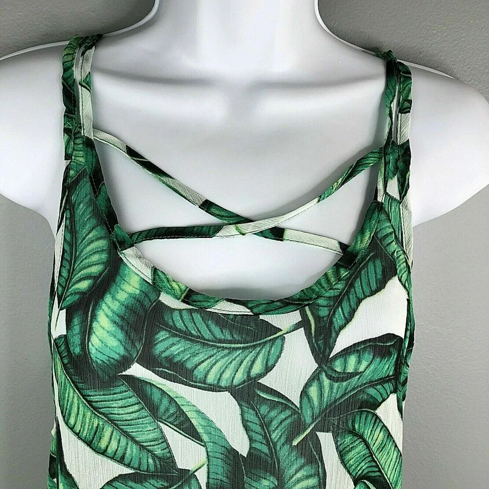 Miken Leaf Print Ruffle Hem‎ Swimsuit Cover-up Dress Women's Size Small NEW